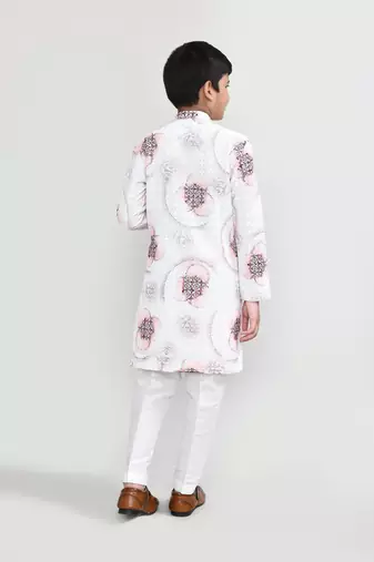 Kids boy white cotton straight kurta pant set