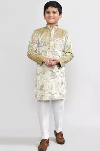 Kids boy golden velvet straight kurta pant set