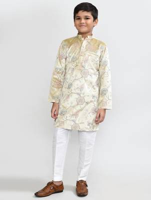 Kids boy golden velvet straight kurta pant set 2