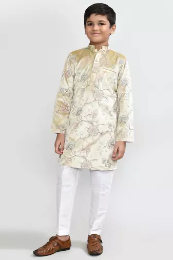 Kids boy golden velvet straight kurta pant set