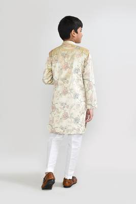 Kids boy golden velvet straight kurta pant set 3