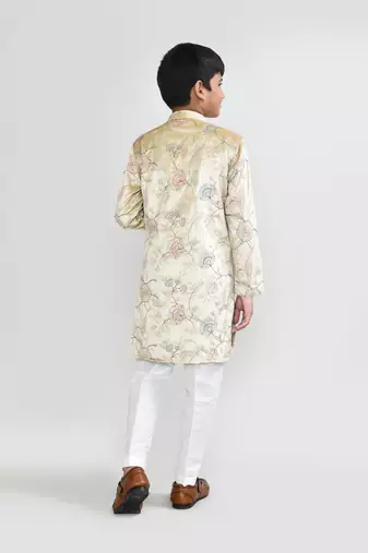 Kids boy golden velvet straight kurta pant set