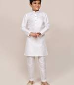 Kids boy white art silk with thread & sequence work straight kurta pant set