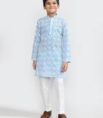 Kids boy skyblue cotton straight kurta pant set