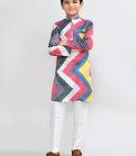Kids boy multicolour satin silk  straight kurta pant set