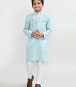 Kids boy aqua blue georgette straight kurta pant set