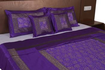 Polysilk Hand Gold Print Bed Cover Set 3