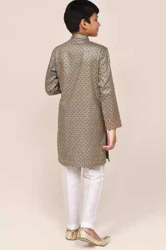 Kids boy gold satin cotton straight kurta pant set