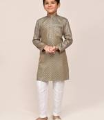 Kids boy gold  satin cotton straight kurta pant set