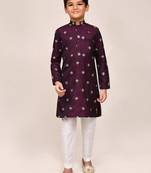 Kids boy maroon satin silk  straight kurta pant set