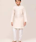 Kids boy cream cotton straight kurta pant set