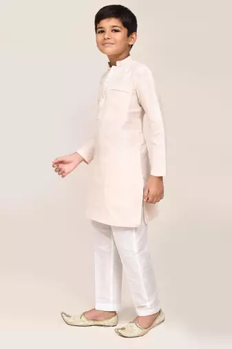 Kids boy cream cotton straight kurta pant set