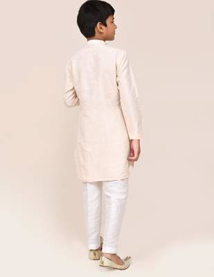 Kids boy cream cotton straight kurta pant set 3