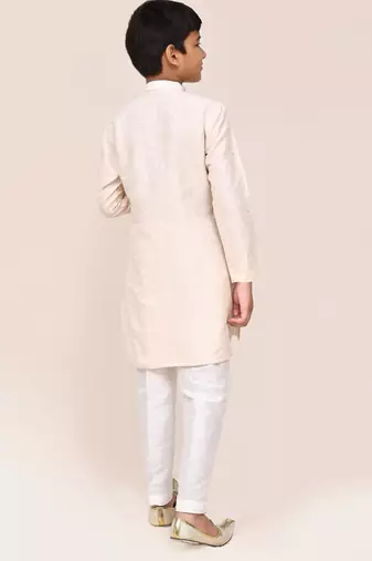 Kids boy cream cotton straight kurta pant set