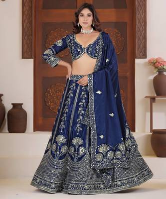 Blue embroidered lehenga choli with dupatta 1