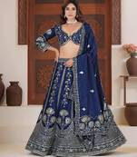 Blue embroidered lehenga choli with dupatta