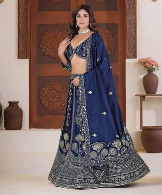 Blue embroidered lehenga choli with dupatta 2