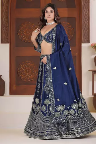 Blue embroidered lehenga choli with dupatta