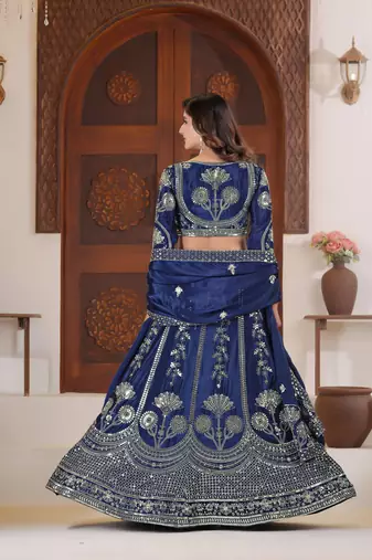 Blue embroidered lehenga choli with dupatta