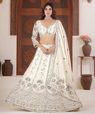 Off white embroidered lehenga choli with dupatta 1