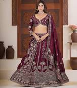 Maroon embroidered lehenga choli with dupatta