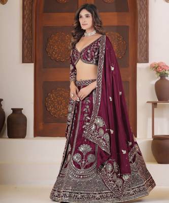 Maroon embroidered lehenga choli with dupatta 2