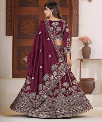 Maroon embroidered lehenga choli with dupatta 3