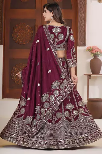 Maroon embroidered lehenga choli with dupatta