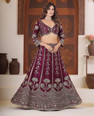 Maroon embroidered lehenga choli with dupatta 4