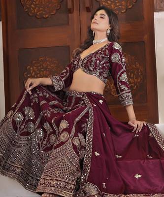 Maroon embroidered lehenga choli with dupatta 5