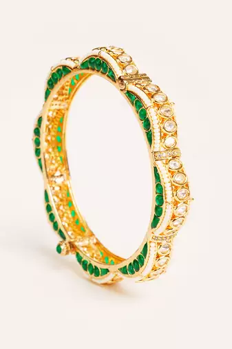 Gold plated  green stone kundan  bangles