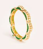 Gold plated  green stone kundan  bangles