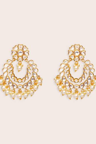 Gold plated kundan chandbali earrings