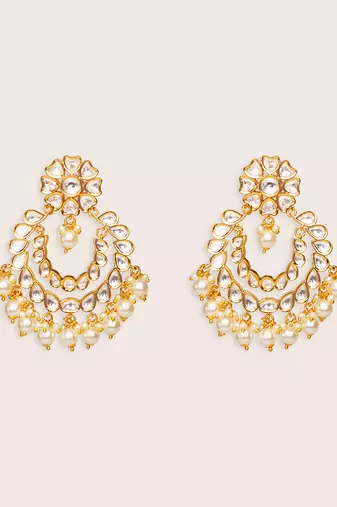 Gold plated kundan chandbali earrings