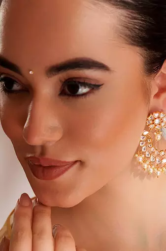 Gold plated kundan chandbali earrings