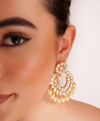 Gold plated kundan chandbali earrings 3