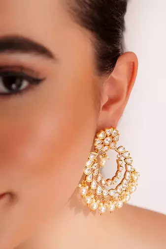 Gold plated kundan chandbali earrings