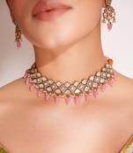 Gold plated  pink stone kundan necklace set