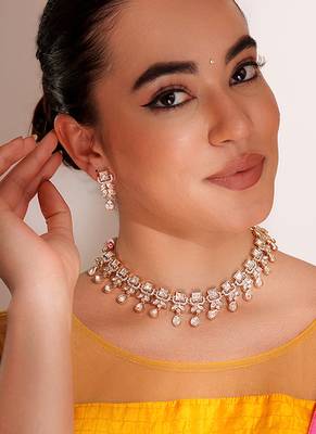Gold plated kundan choker necklace set 1