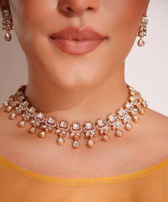 Gold plated kundan choker necklace set 2