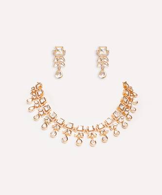 Gold plated kundan choker necklace set 4