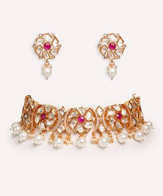 Gold plated kundan choker necklace set 2