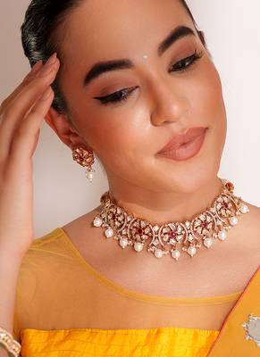 Gold plated kundan choker necklace set 1