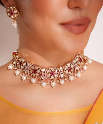 Gold plated kundan choker necklace set 3