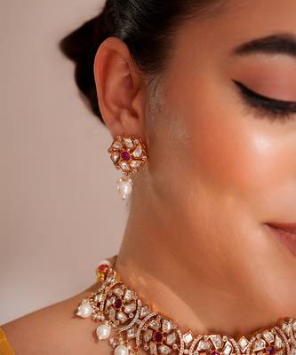 Gold plated kundan choker necklace set 4