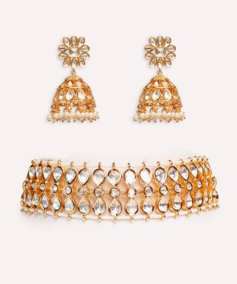 Gold plated kundan choker necklace set 2