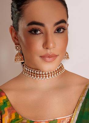 Gold plated kundan choker necklace set 1