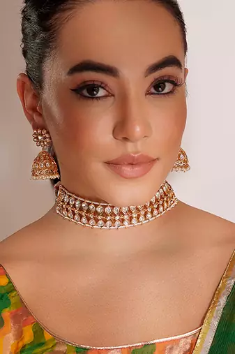 Gold plated kundan choker necklace set