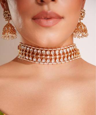 Gold plated kundan choker necklace set 3