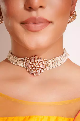 Gold plated kundan choker necklace set